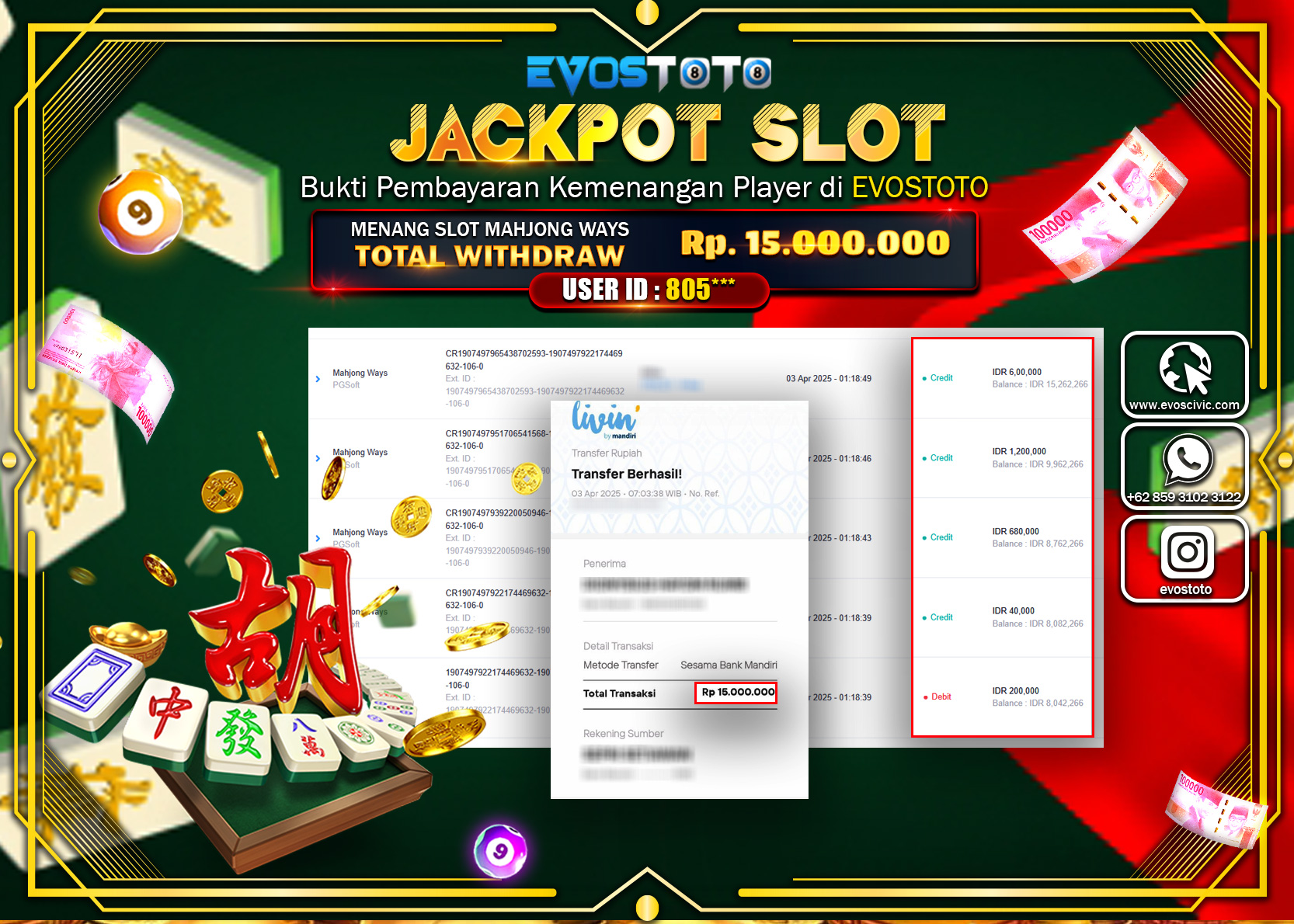 PEMBAYARAN JACKPOT SLOT MAHJONG WAYS  15.000.000 DI BAYAR LANGSUNG !